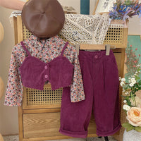 Load image into Gallery viewer, 3 Pieces Set Baby Kid Girls Flower Print Tops And Solid Color Vests Waistcoats And Pants Wholesale 230210435
