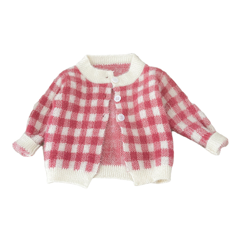 Baby Girls Checked Cardigan And Rompers Wholesale 23021077