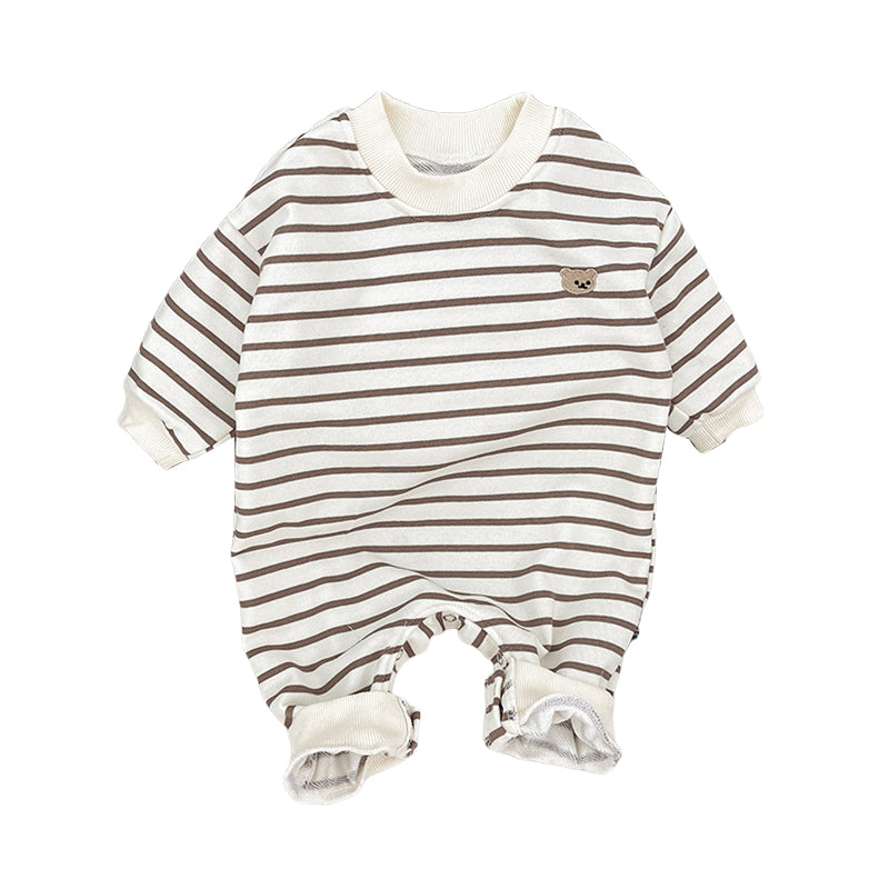 Baby Unisex Striped Cartoon Embroidered Jumpsuits Wholesale 23021082