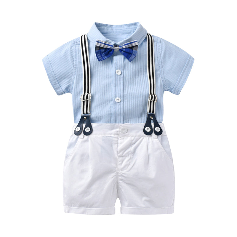 2 Pieces Set Baby Kid Boys Birthday Bow Shirts And Checked Rompers Wholesale 23021301