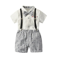 Load image into Gallery viewer, 2 Pieces Set Baby Kid Boys Birthday Bow Shirts And Checked Rompers Wholesale 23021301
