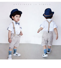 Load image into Gallery viewer, 2 Pieces Set Baby Kid Boys Birthday Bow Shirts And Checked Rompers Wholesale 23021301
