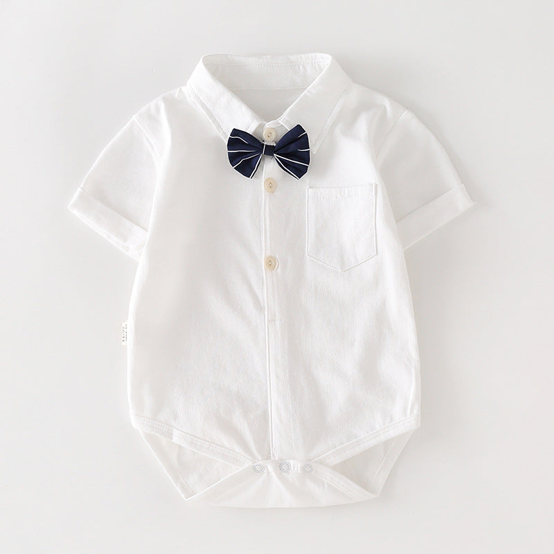 Baby Boys Solid Color Bow Rompers Wholesale 23021307