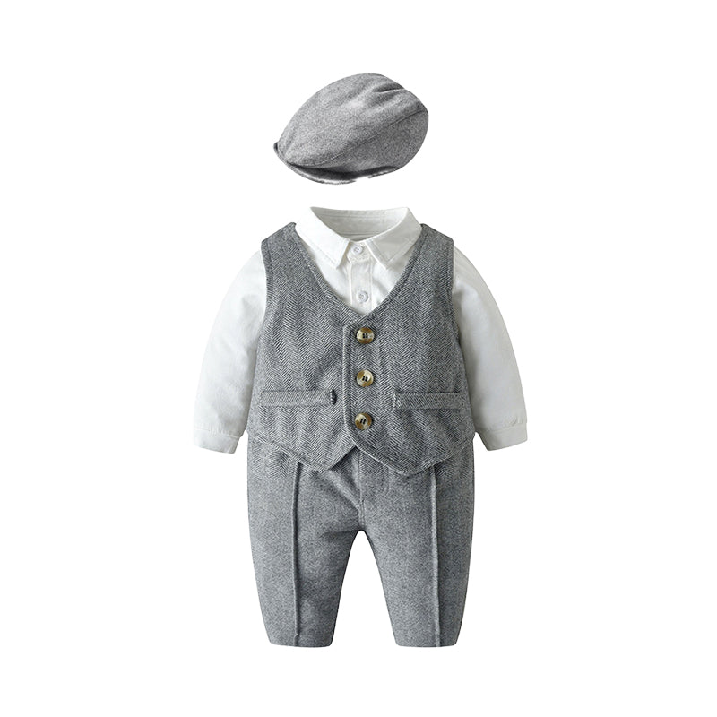 4 Pieces Set Baby Boys Birthday Party Solid Color Rompers Vests Waistcoats Pants And Hats Wholesale 23021308