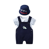 Load image into Gallery viewer, 3 Pieces Set Baby Boys Striped Rompers And Dinosaur Cartoon Embroidered Rompers And Hats Wholesale 23021311
