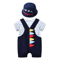 Load image into Gallery viewer, 3 Pieces Set Baby Boys Striped Rompers And Dinosaur Cartoon Embroidered Rompers And Hats Wholesale 23021311
