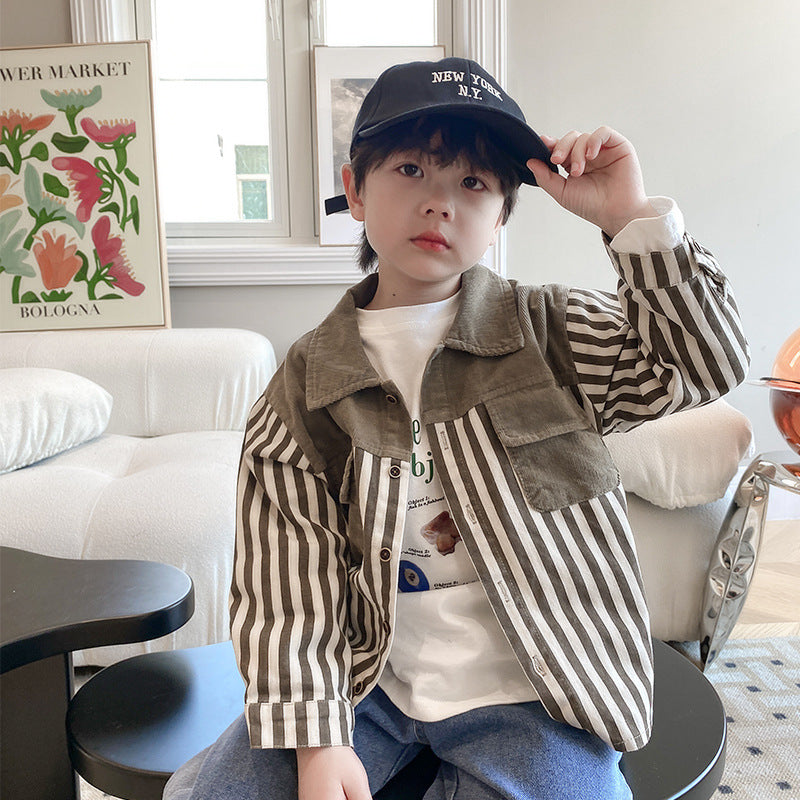 Baby Kid Boys Striped Color-blocking Shirts Wholesale 230213117
