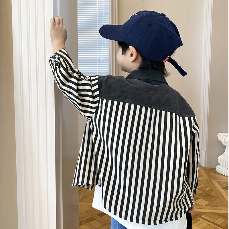 Baby Kid Boys Striped Color-blocking Shirts Wholesale 230213117