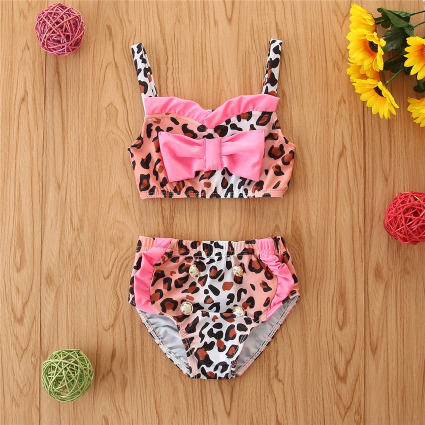 2 Pieces Set Baby Kid Girls Beach Color-blocking Leopard Tank Tops And Shorts Wholesale 23021314