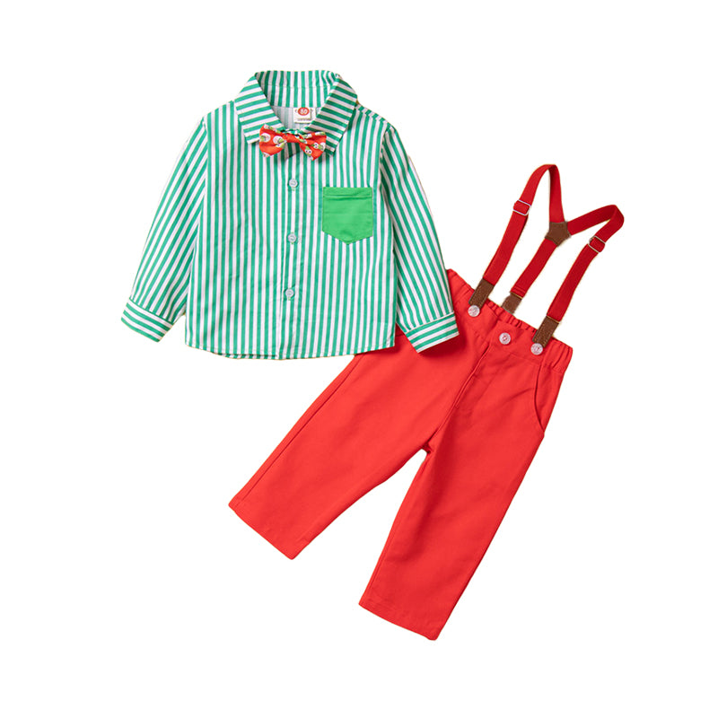 2 Pieces Set Baby Kid Boys Birthday Party Striped Bow Shirts And Solid Color Jumpsuits Wholesale 230213145