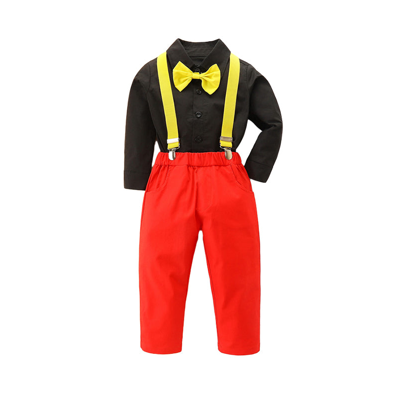 2 Pieces Set Baby Kid Boys Birthday Party Solid Color Bow Shirts And Jumpsuits Wholesale 230213151