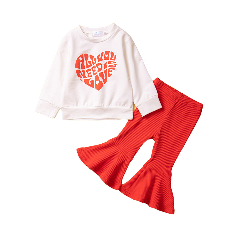 2 Pieces Set Baby Kid Girls Valentine's Day Letters Love heart Print Hoodies Sweatshirts And Solid Color Pants Wholesale 230213153