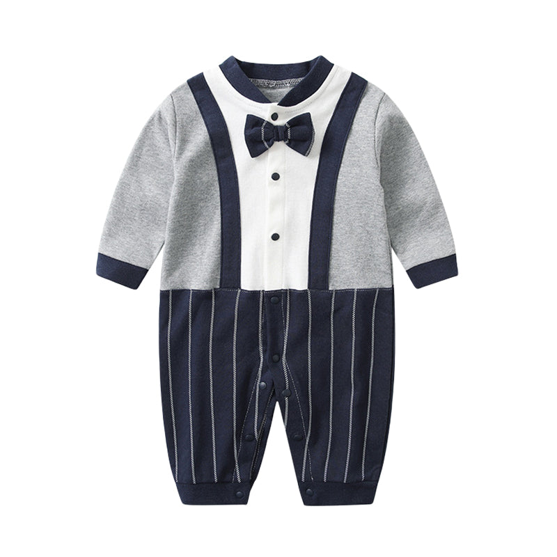 Baby Boys Striped Color-blocking Bow Birthday Party Jumpsuits Wholesale 230213162