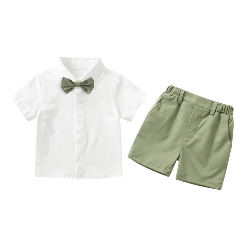 2 Pieces Set Baby Kid Boys Birthday Party Solid Color Bow Shirts And Shorts Wholesale 230213169