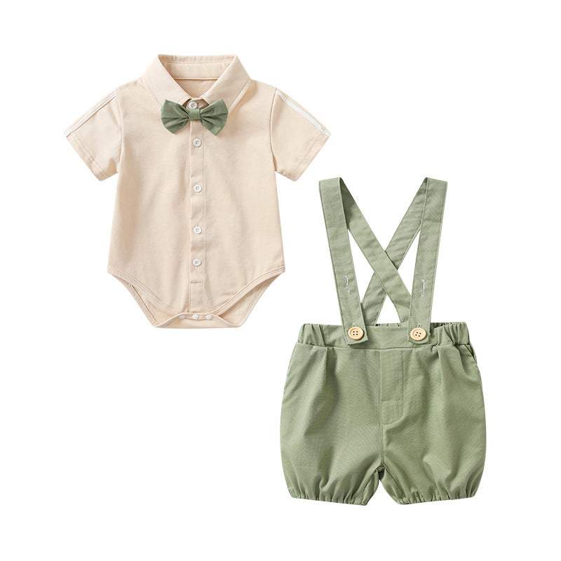 2 Pieces Set Baby Boys Birthday Party Solid Color Bow Rompers Wholesale 230213170