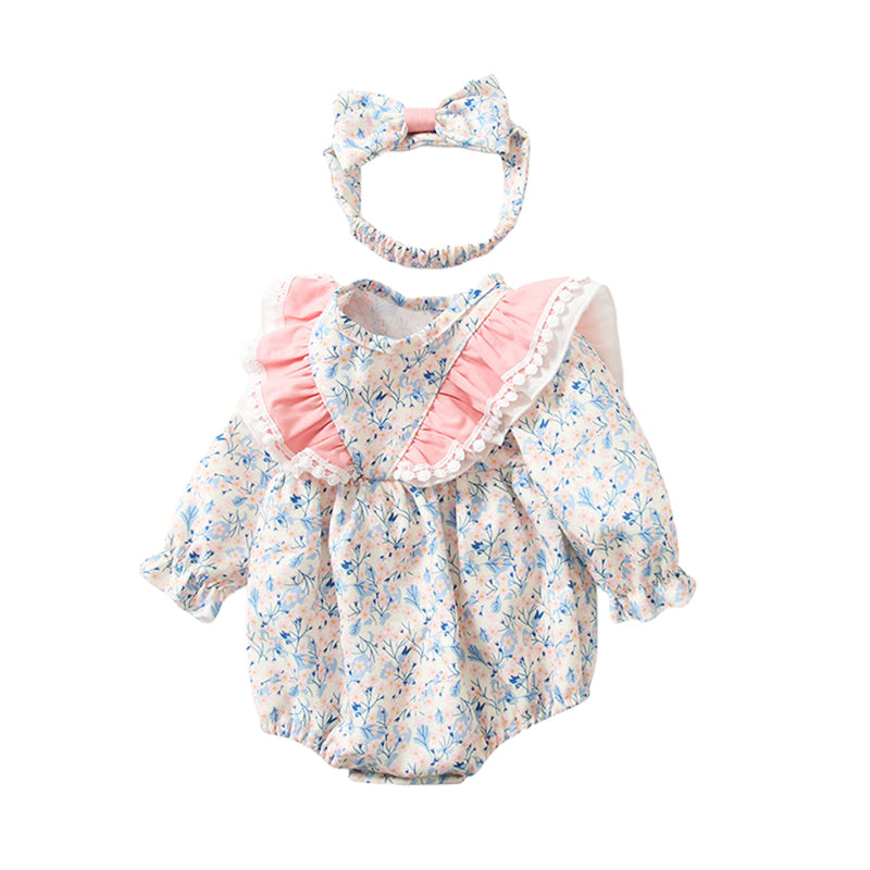Baby Girls Flower Print Rompers Wholesale 230213176