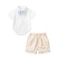 Load image into Gallery viewer, 2 Pieces Set Baby Boys Birthday Party Bow Rompers And Solid Color Shorts Wholesale 230213197
