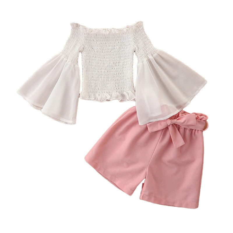 2 Pieces Set Baby Kid Girls Solid Color Tops And Shorts Wholesale 23021321