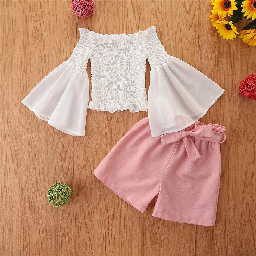 2 Pieces Set Baby Kid Girls Solid Color Tops And Shorts Wholesale 23021321