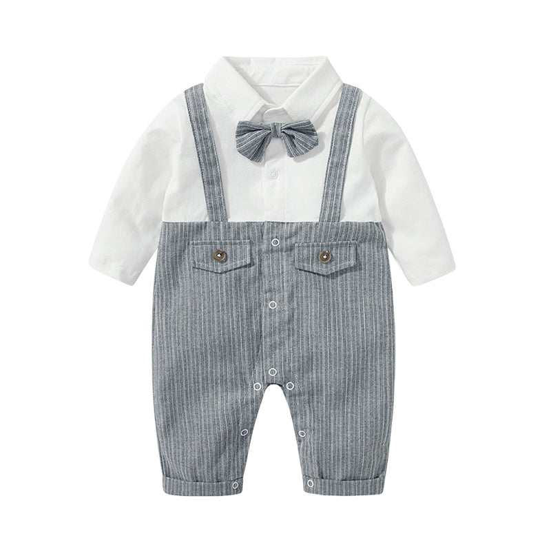 Baby Boys Color-blocking Bow Jumpsuits Wholesale 23021322