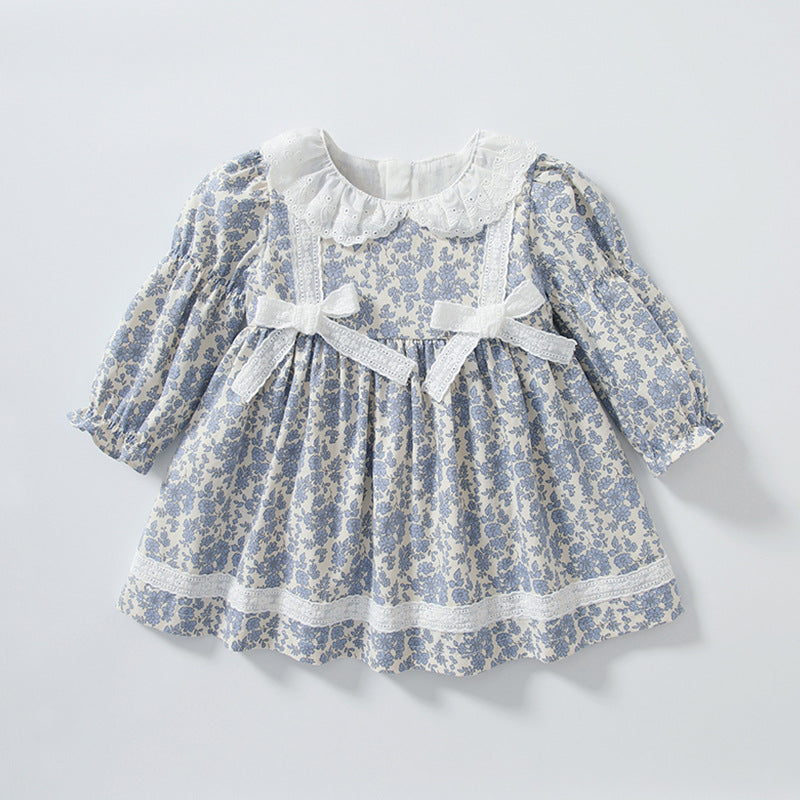 Baby Kid Girls Flower Bow Print Dresses Wholesale 23021325