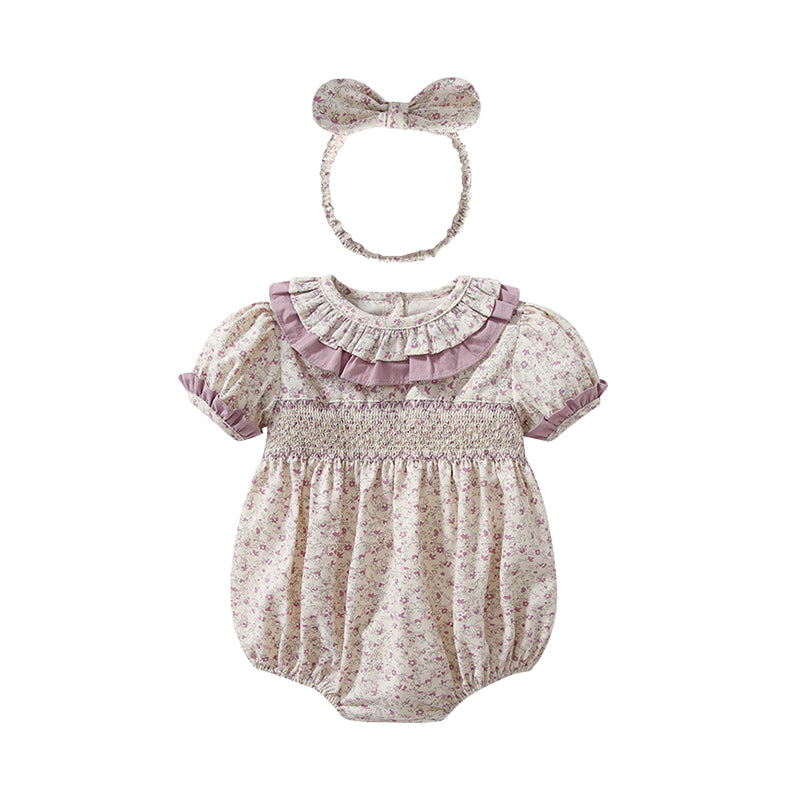 Baby Girls Flower Print Rompers Wholesale 23021330