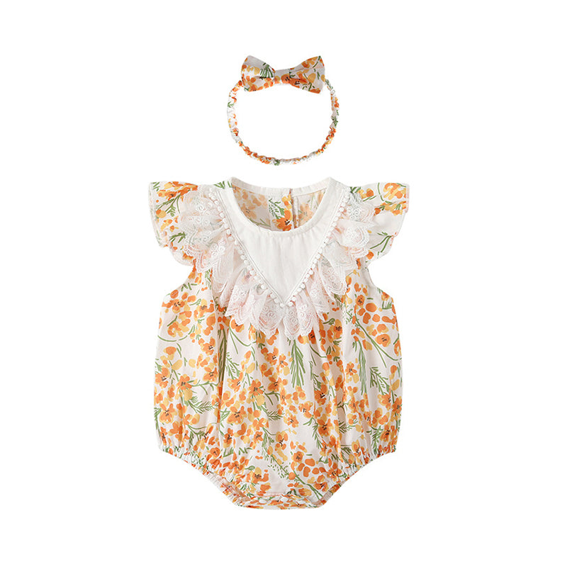 Baby Girls Flower Print Rompers Wholesale 230213323