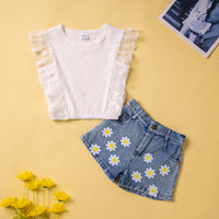 Load image into Gallery viewer, 2 Pieces Set Baby Kid Girls Solid Color Polka dots Tank Tops And Flower Print Shorts Wholesale 230213346
