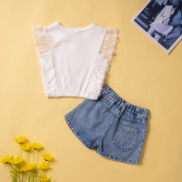 Load image into Gallery viewer, 2 Pieces Set Baby Kid Girls Solid Color Polka dots Tank Tops And Flower Print Shorts Wholesale 230213346
