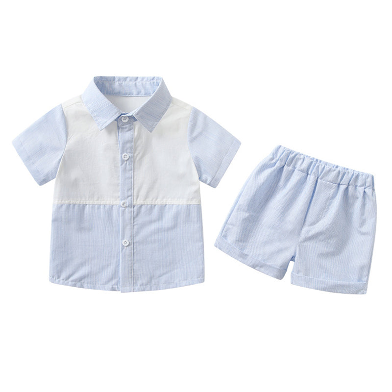 2 Pieces Set Baby Kid Boys Color-blocking Shirts And Solid Color Shorts Wholesale 230213363