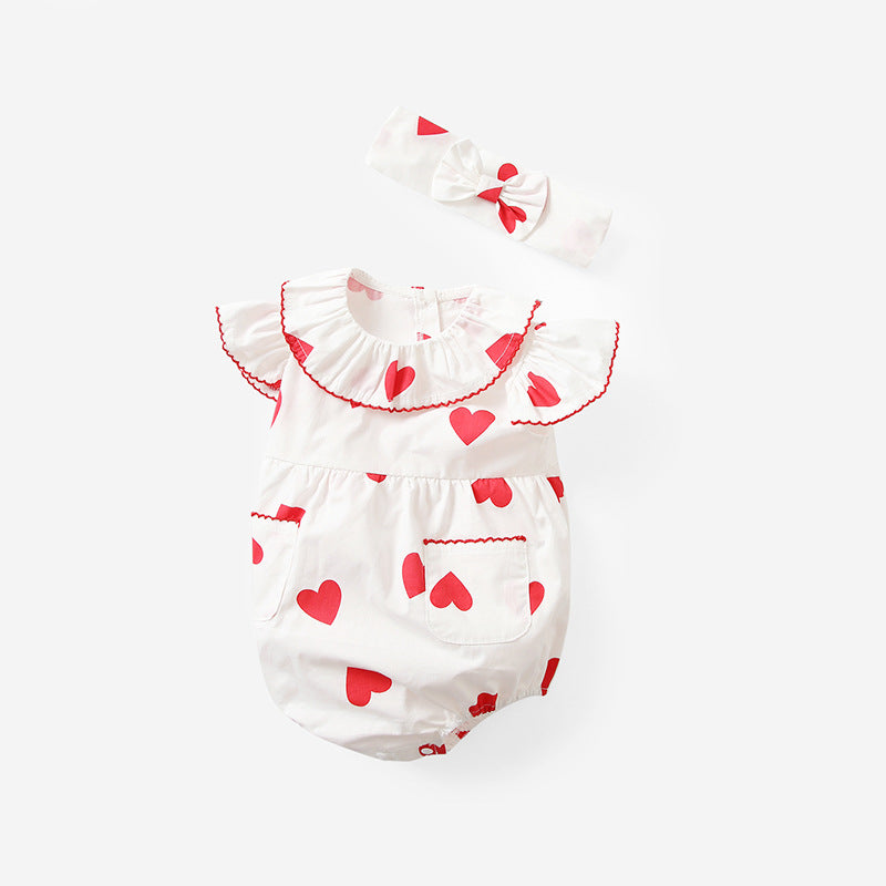 Baby Girls Love heart Print Valentine's Day Rompers Wholesale 230213392