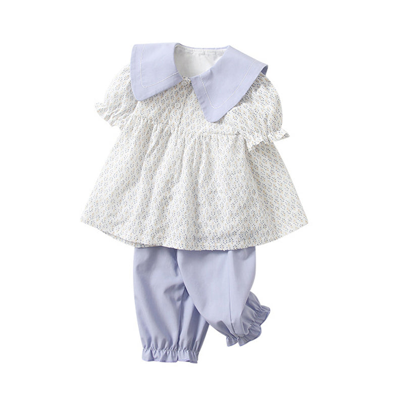 2 Pieces Set Baby Kid Unisex Flower Print Tops And Solid Color Pants Wholesale 230213393