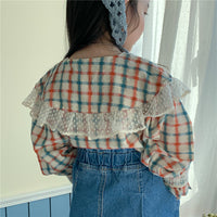 Load image into Gallery viewer, Baby Kid Girls Checked Lace Shirts Wholesale 230213412
