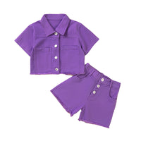Load image into Gallery viewer, 2 Pieces Set Baby Kid Girls Solid Color Tops And Shorts Wholesale 230213423
