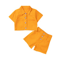 Load image into Gallery viewer, 2 Pieces Set Baby Kid Girls Solid Color Tops And Shorts Wholesale 230213423
