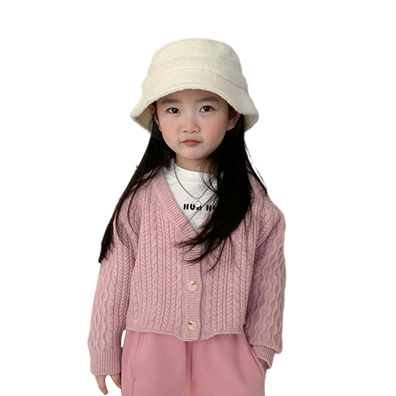 Baby Kid Girls Solid Color Cardigan Knitwear Wholesale 230213424