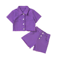 Load image into Gallery viewer, 2 Pieces Set Baby Kid Girls Solid Color Tops And Shorts Wholesale 230213435
