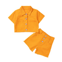Load image into Gallery viewer, 2 Pieces Set Baby Kid Girls Solid Color Tops And Shorts Wholesale 230213435
