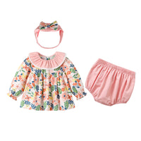 Load image into Gallery viewer, 3 Pieces Set Baby Kid Girls Flower Print Tops And Solid Color Shorts And Bow Headwear Wholesale 230213499
