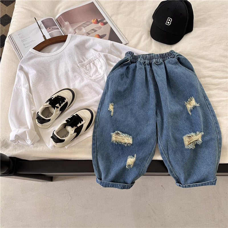 Baby Kid Unisex Ripped Pants Jeans Wholesale 230213514