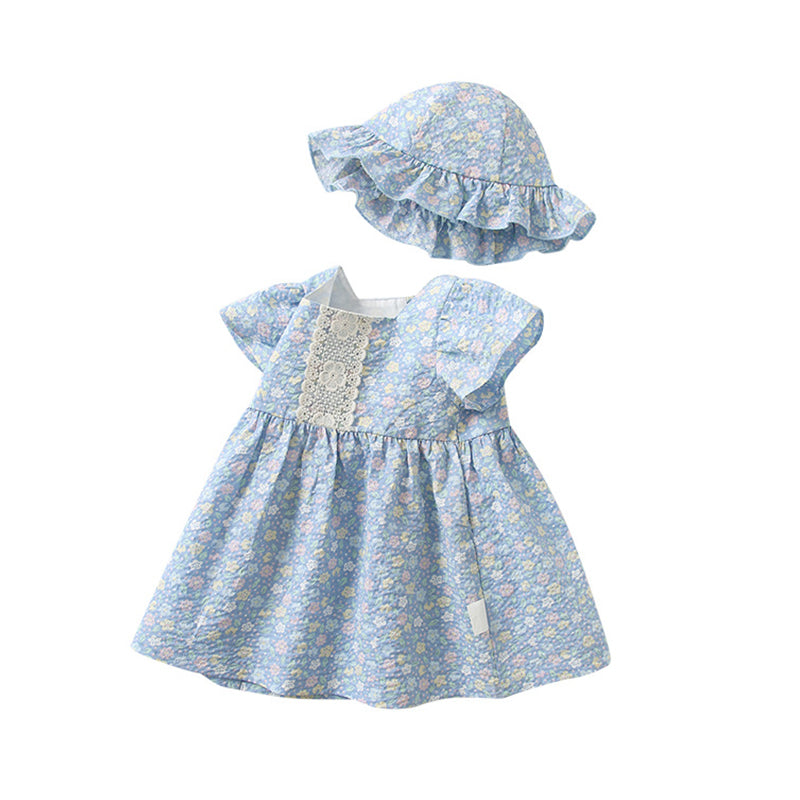Baby Kid Girls Flower Lace Print Dresses Wholesale 230213518