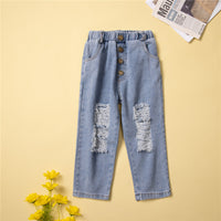 Load image into Gallery viewer, 2 Pieces Set Baby Kid Girls Solid Color Tops And Ripped Jeans Wholesale 23021374
