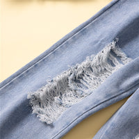 Load image into Gallery viewer, 2 Pieces Set Baby Kid Girls Solid Color Tops And Ripped Jeans Wholesale 23021374
