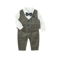 Load image into Gallery viewer, 3 Pieces Set Baby Boys Dressy Bow Rompers Checked Vests Waistcoats And Pants Wholesale 23021397
