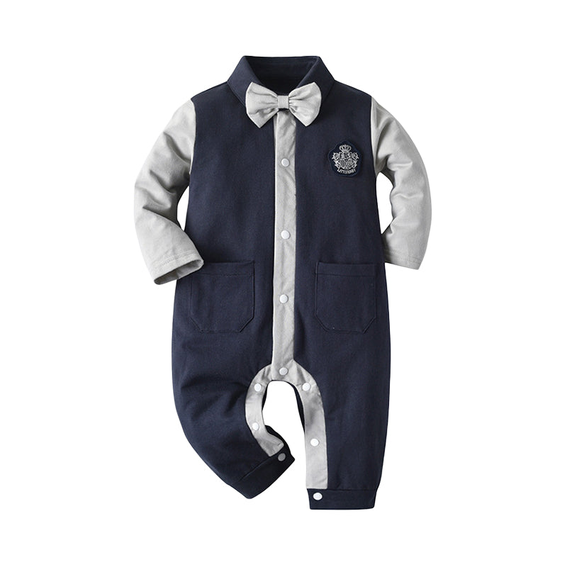 Baby Boys Color-blocking Bow Birthday Party Jumpsuits Wholesale 23021607