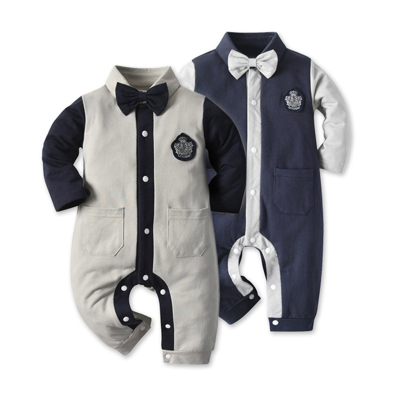 Baby Boys Color-blocking Bow Birthday Party Jumpsuits Wholesale 23021607