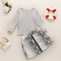 Load image into Gallery viewer, 2 Pieces Set Baby Kid Boys Solid Color Tops And Snakeskin Skirts Wholesale 23021609
