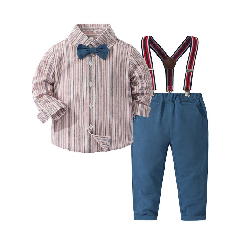 2 Pieces Set Baby Kid Boys Striped Bow Shirts And Solid Color Jumpsuits Wholesale 230216102