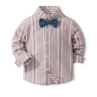 Load image into Gallery viewer, 2 Pieces Set Baby Kid Boys Striped Bow Shirts And Solid Color Jumpsuits Wholesale 230216102
