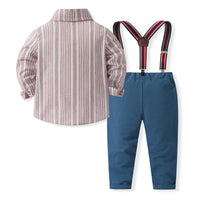 Load image into Gallery viewer, 2 Pieces Set Baby Kid Boys Striped Bow Shirts And Solid Color Jumpsuits Wholesale 230216102
